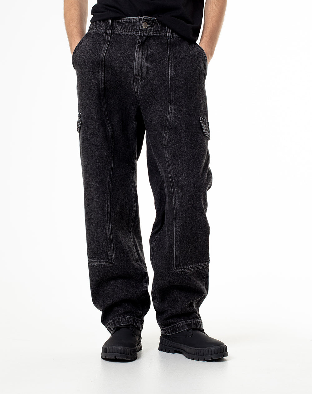 Jean loose fit tiro medio denim negro