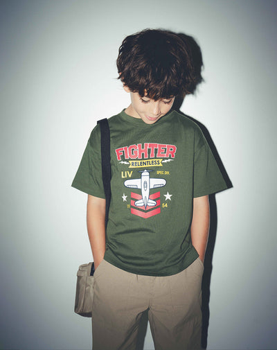 Camiseta manga corta regular algodón verde niño