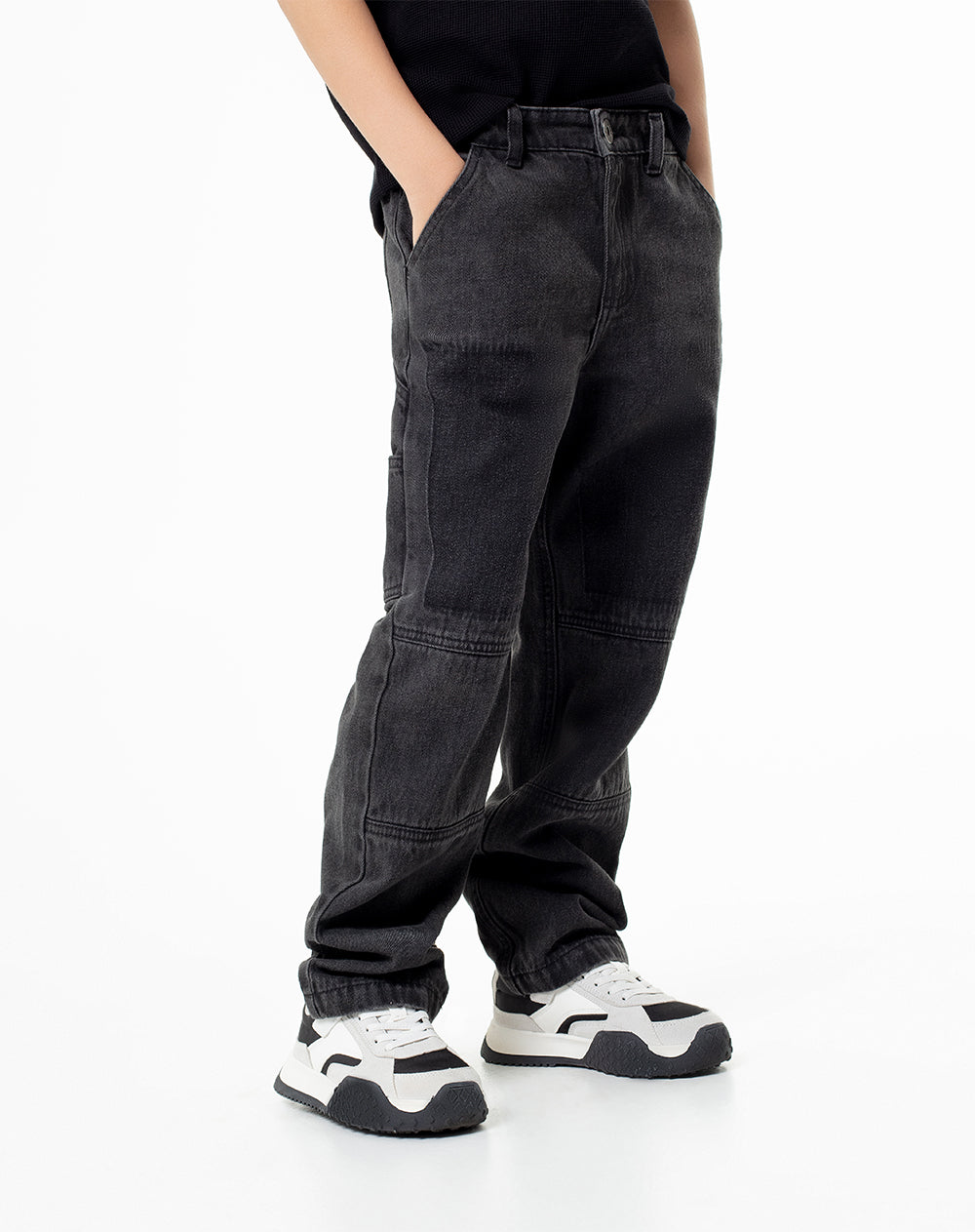 Jean regular fit tiro medio denim gris