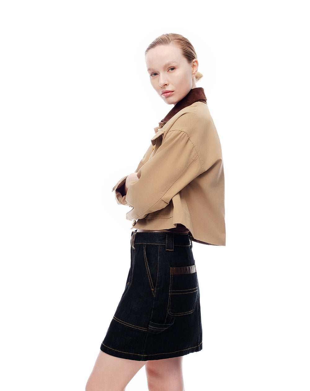 Falda denim tiro medio índigo oscuro mujer