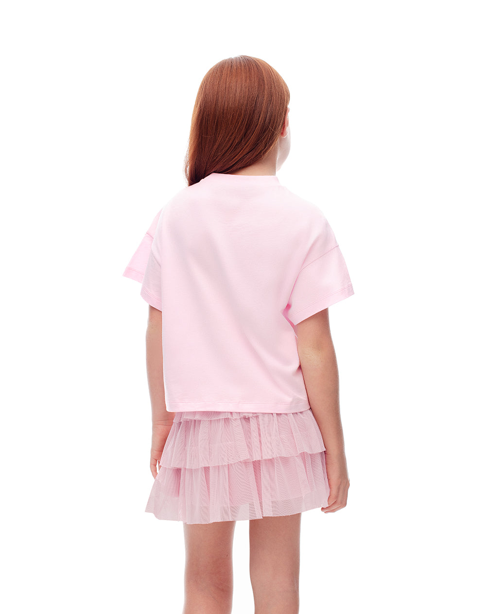 Camiseta manga corta regular algodón rosada niña