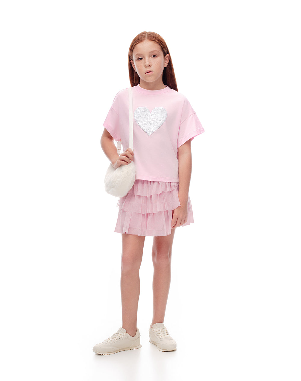 Camiseta manga corta regular algodón rosada niña