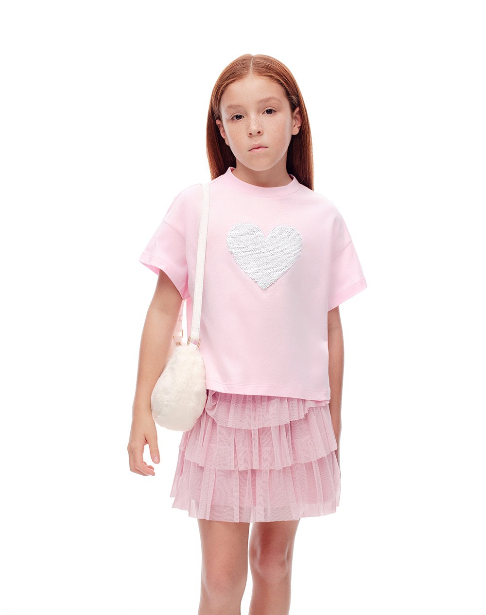 Camiseta manga corta regular algodón rosada niña