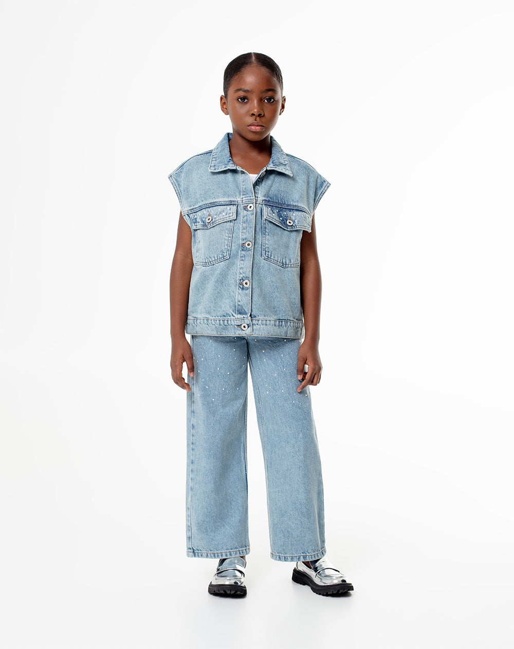 Chaleco oversized fit sin capucha indigo medio