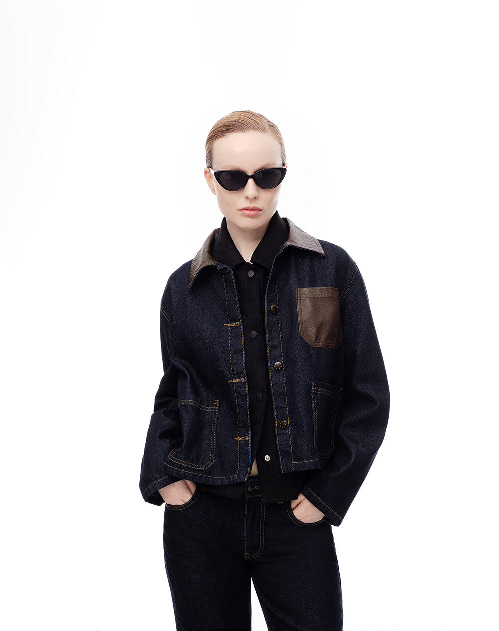 Chaqueta loose fit sin capucha índigo oscuro
