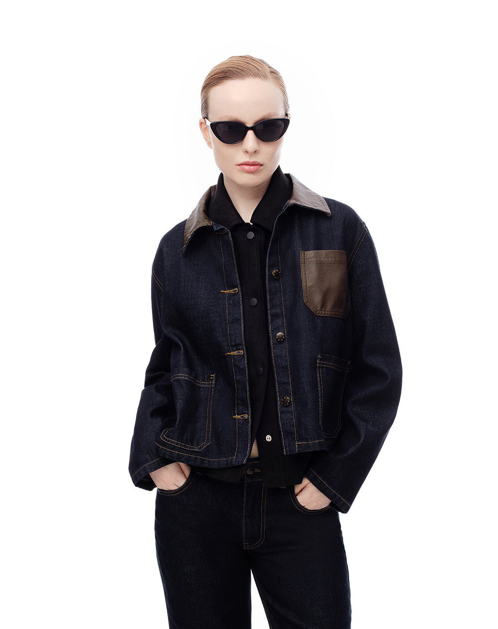 Chaqueta regular 44% algodón índigo oscuro mujer