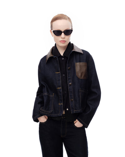 Chaqueta denim regular índigo oscuro mujer