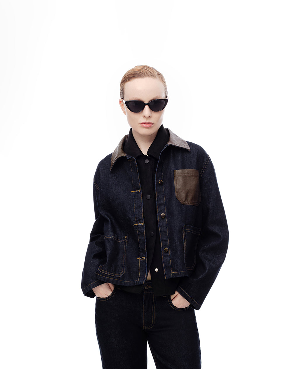 Chaqueta loose sin capucha 44% algodón índigo oscuro mujer