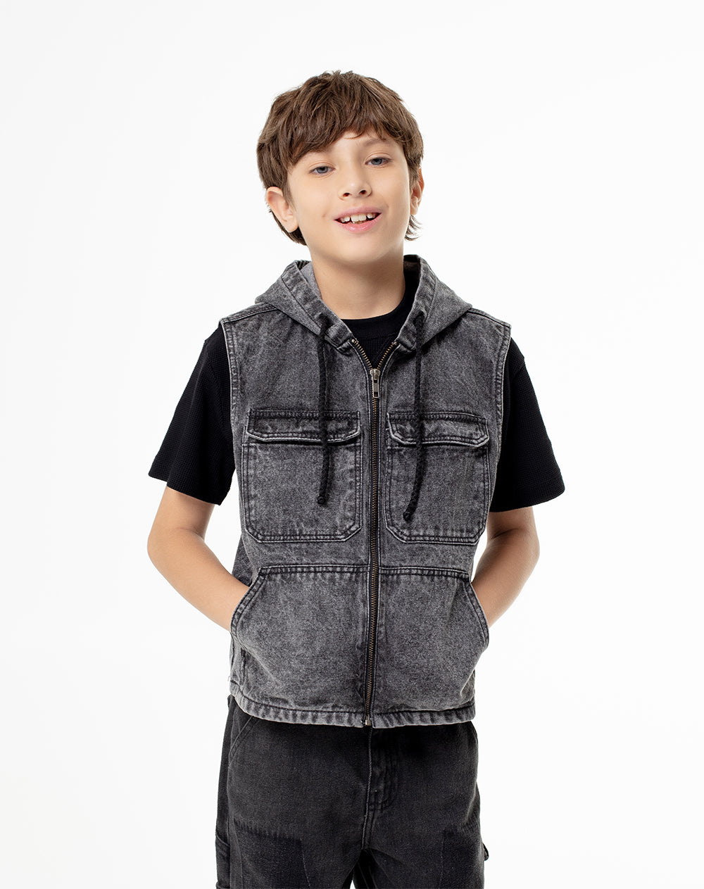 Chaleco oversized fit sin capucha denim gris