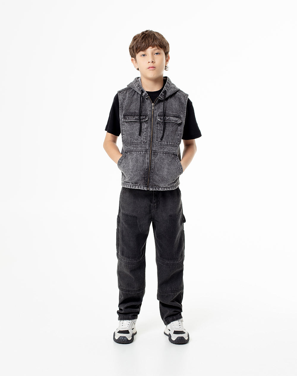Chaleco oversized fit sin capucha denim gris