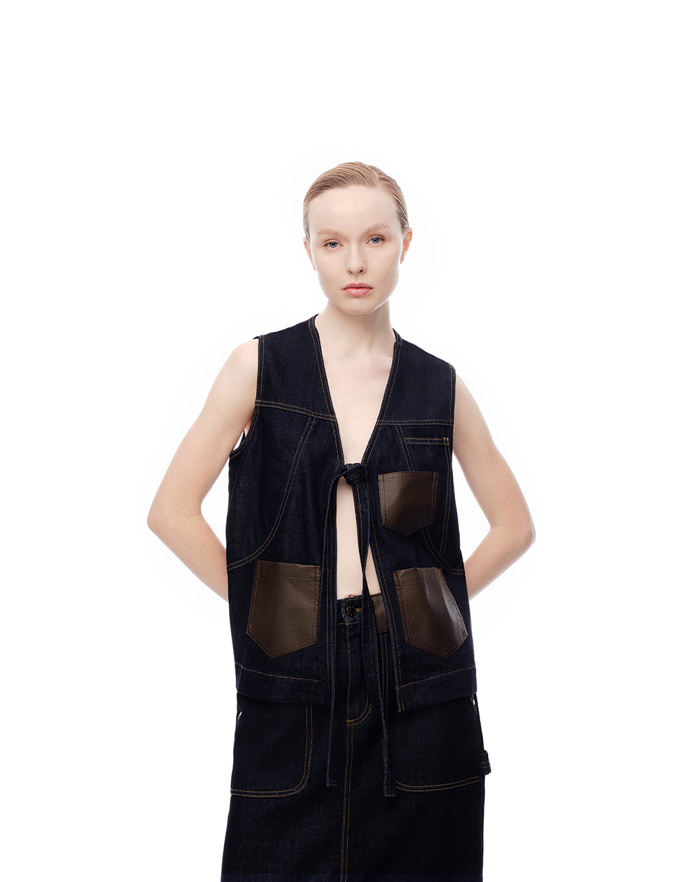 Chaleco loose fit sin capucha indigo oscuro