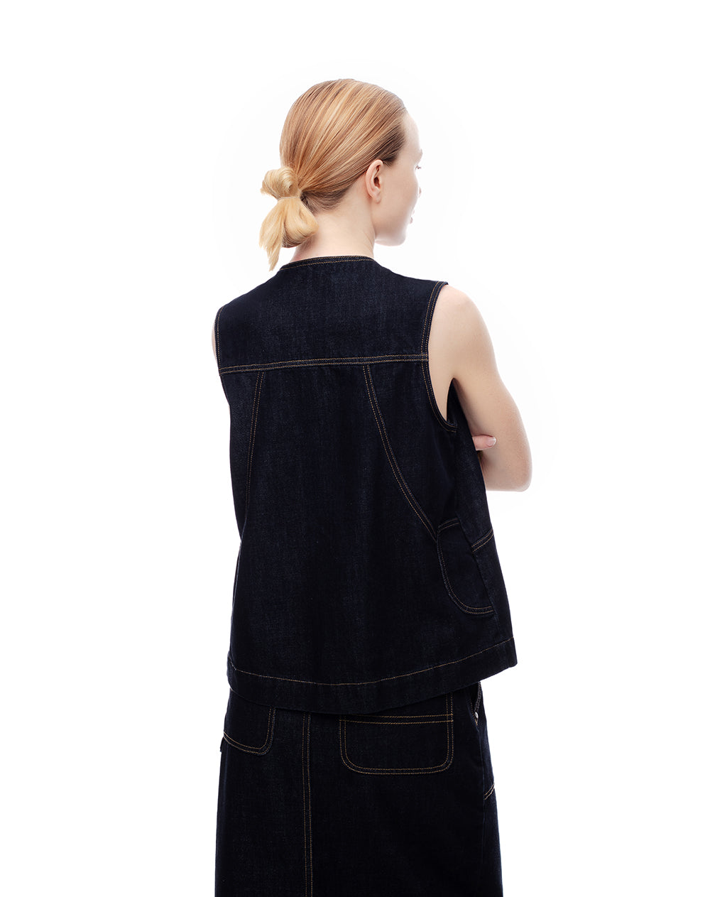 Chaleco loose fit sin capucha indigo oscuro