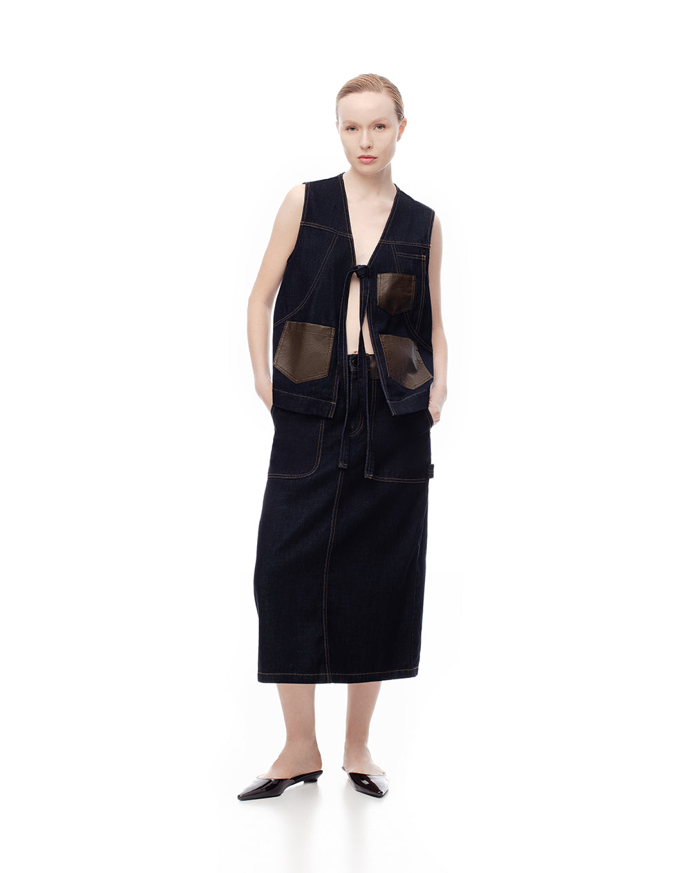 Chaleco denim anudado índigo oscuro mujer
