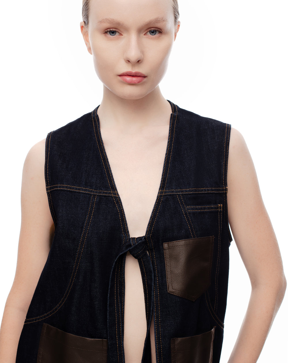 Chaleco loose fit sin capucha indigo oscuro