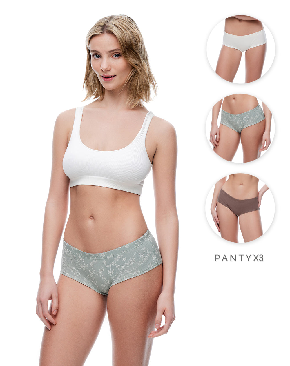 Panty cachetero algodón tiro medio x3unds surtido mujer