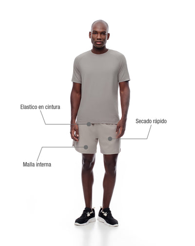 Pantaloneta deportiva malla interna taupe hombre