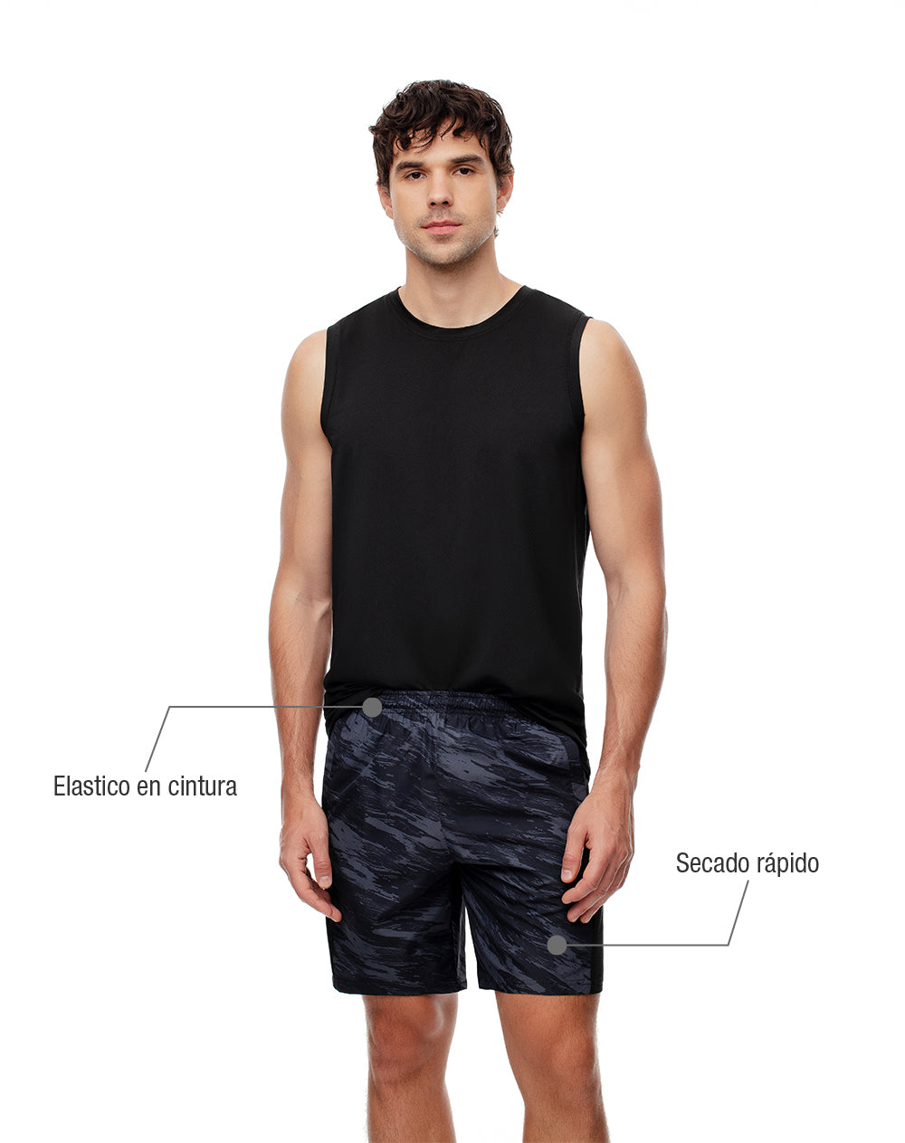 Pantaloneta deportiva secado rápido negra hombre