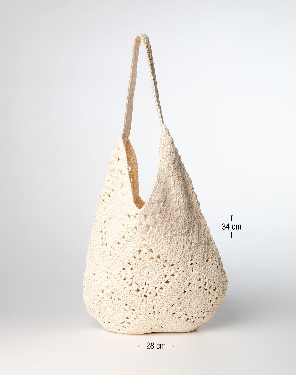 Bolso hobo tejido tipo crochet crudo mujer