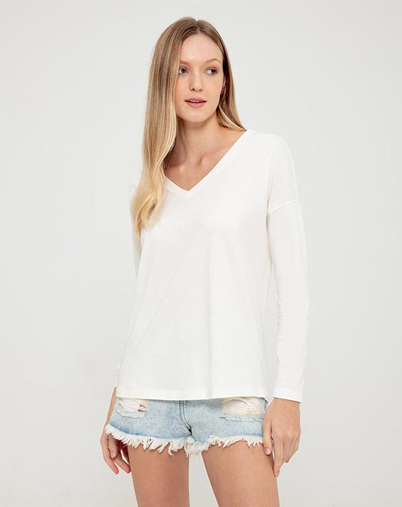 Camiseta Blanca Manga Larga para Mujer - Compra Online Camiseta